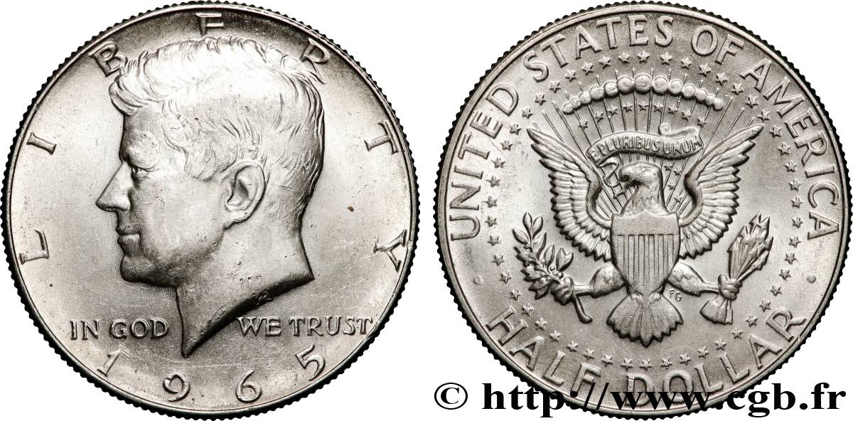 ÉTATS-UNIS D AMÉRIQUE 1/2 Dollar Kennedy 1965 Philadelphie SUP 