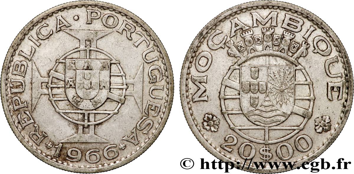 MOZAMBIQUE 20 Escudos 1966  XF 