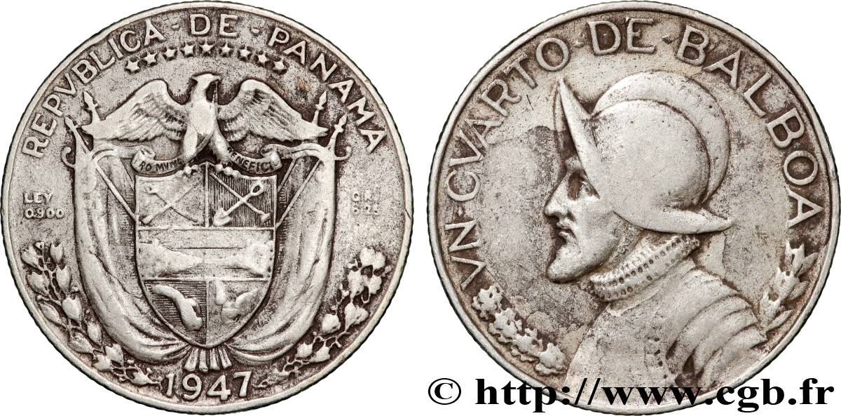 PANAMA 1/4 Balboa Vasco Nunez de Balboa 1947  SPL 