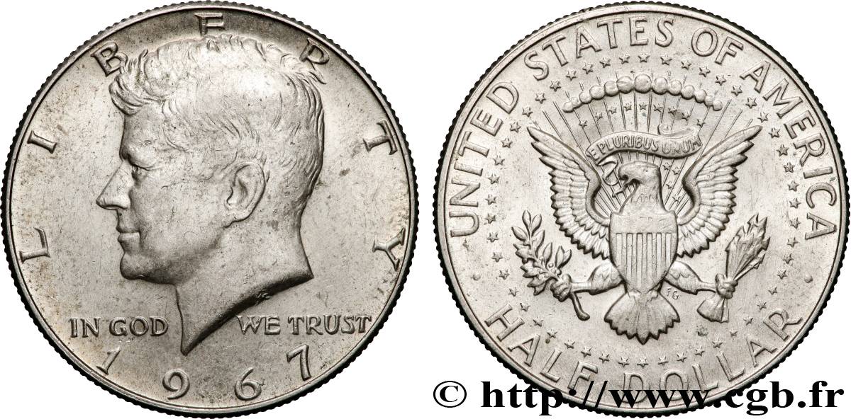 ÉTATS-UNIS D AMÉRIQUE 1/2 Dollar Kennedy 1967 Philadelphie TTB+ 