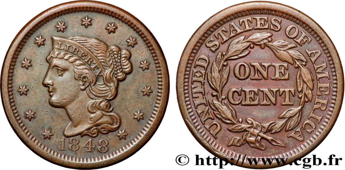 ÉTATS-UNIS D AMÉRIQUE 1 Cent Liberté “Braided Hair” 1848 Philadelphie TTB+ 