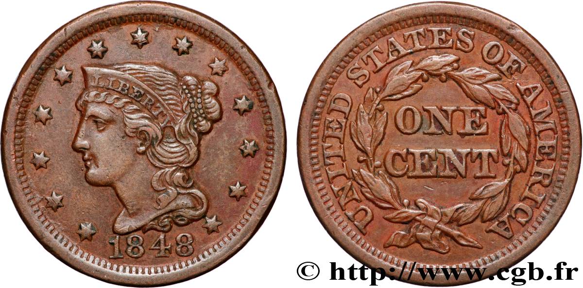 ÉTATS-UNIS D AMÉRIQUE 1 Cent Liberté “Braided Hair” 1848 Philadelphie TTB+ 