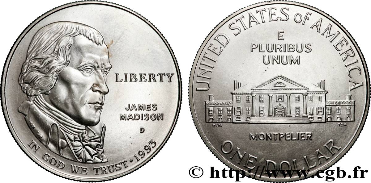 UNITED STATES OF AMERICA 1 Dollar James Madison 1993 Denver MS 