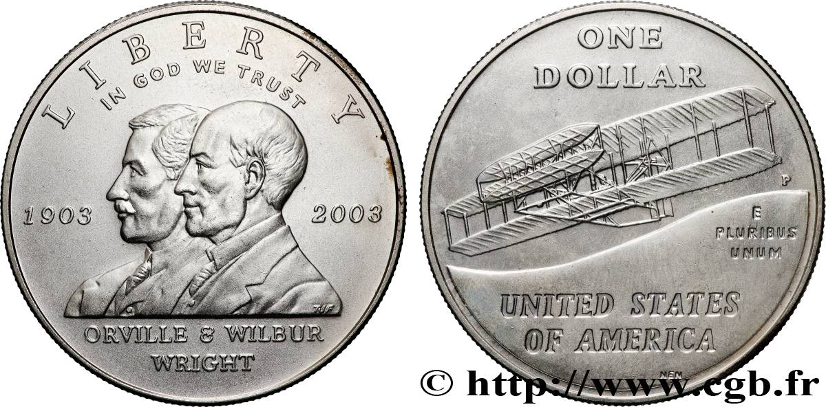 ÉTATS-UNIS D AMÉRIQUE 1 Dollar Orville et Wilburb Wright 2003 Philadelphie SPL 