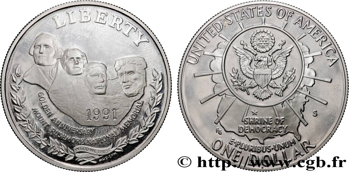 ÉTATS-UNIS D AMÉRIQUE 1 Dollar Proof 50e anniversaire du Mont Rushmore 1991 San Francisco - S SPL 