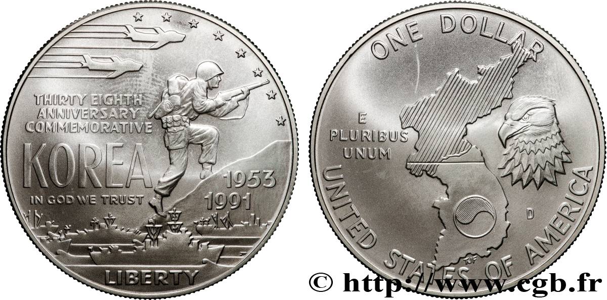 ÉTATS-UNIS D AMÉRIQUE 1 Dollar 38e anniversaire de la Guerre de Corée 1991 Denver SPL 