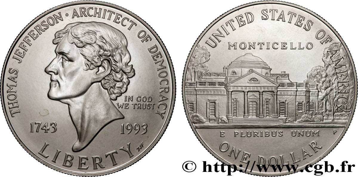 STATI UNITI D AMERICA 1 Dollar Jefferson 1993 Philadelphie MS 