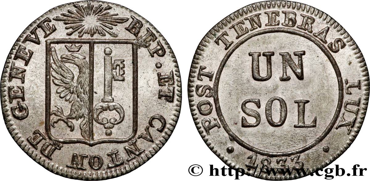 SVIZZERA - REPUBBLICA DE GINEVRA 1 Sol 1833  SPL 