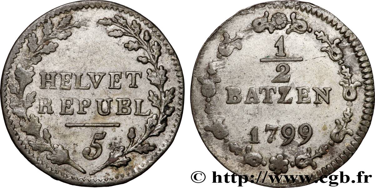 SCHWEIZ - HELVETISCHE REPUBLIK 1/2 Batzen 1799 Berne SS 