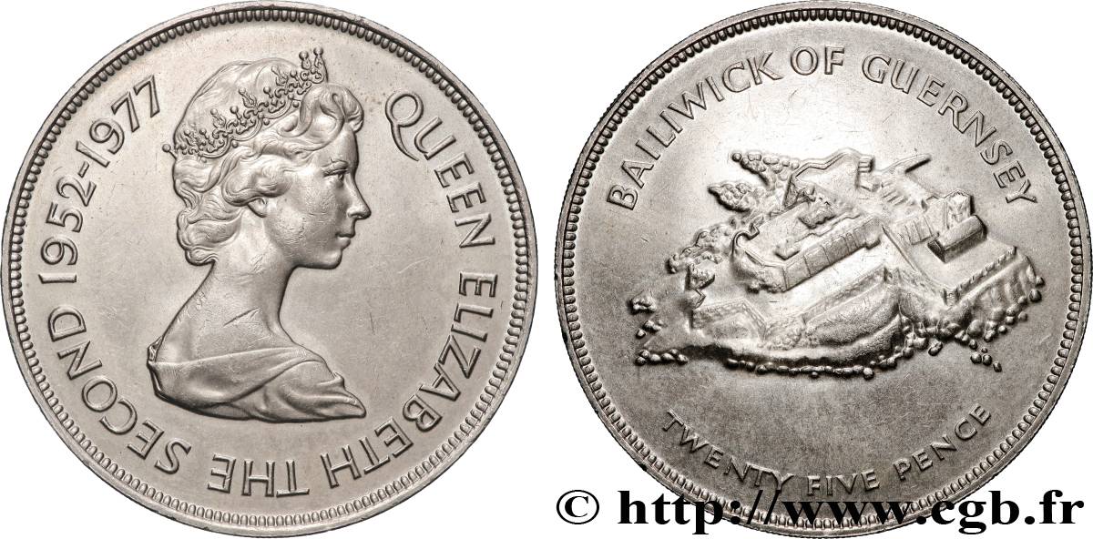 GUERNSEY 25 Pence Elisabeth II, jubilé d’argent / Castle Cornet 1977  EBC 