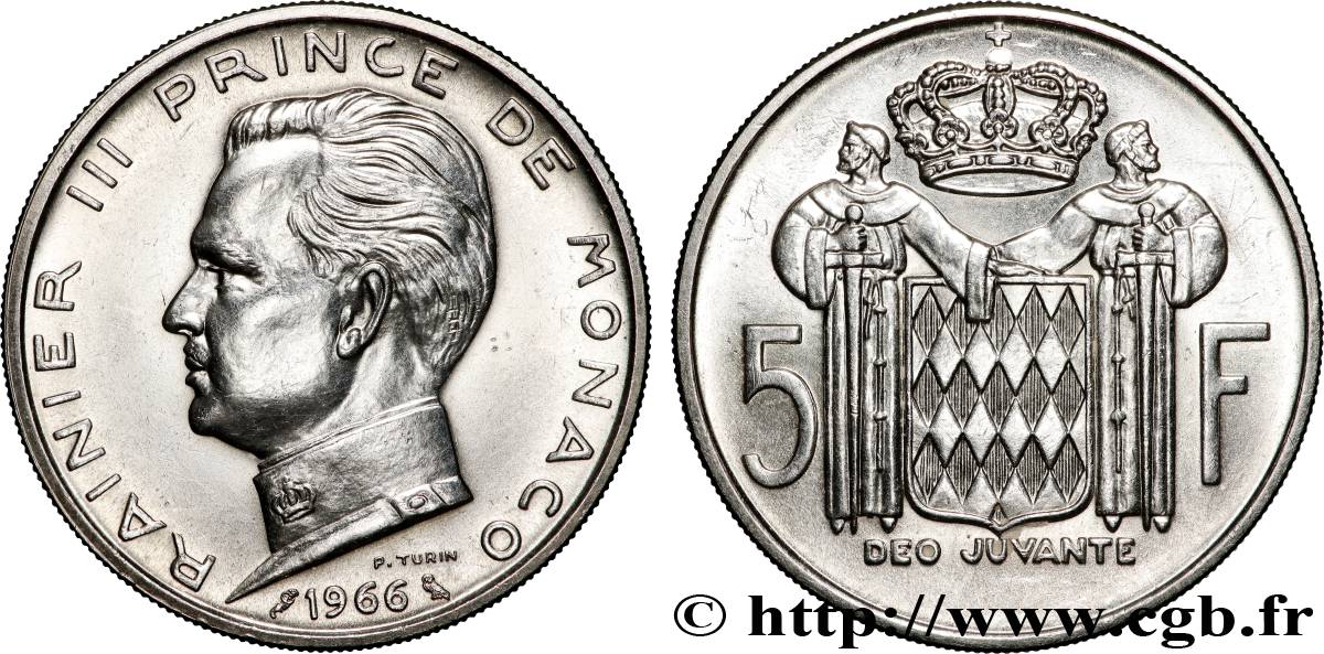 MONACO 5 Francs Prince Rainier III 1966 Paris SUP 