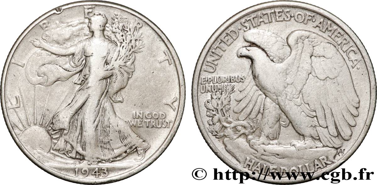 UNITED STATES OF AMERICA 1/2 Dollar Walking Liberty 1943 Philadelphie VF 