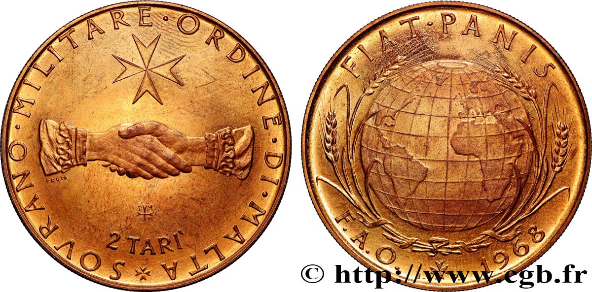 ORDRE SOUVERAIN DE MALTE 2 Tari Proof Frà Angelus de Mojana FAO 1968 S.M.O.M., Rome SPL 
