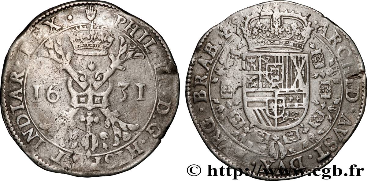 PAÍSES BAJOS ESPAÑOLES - DUCADO DE BRABANTE - FELIPE IV Patagon 1631 Anvers MBC+ 