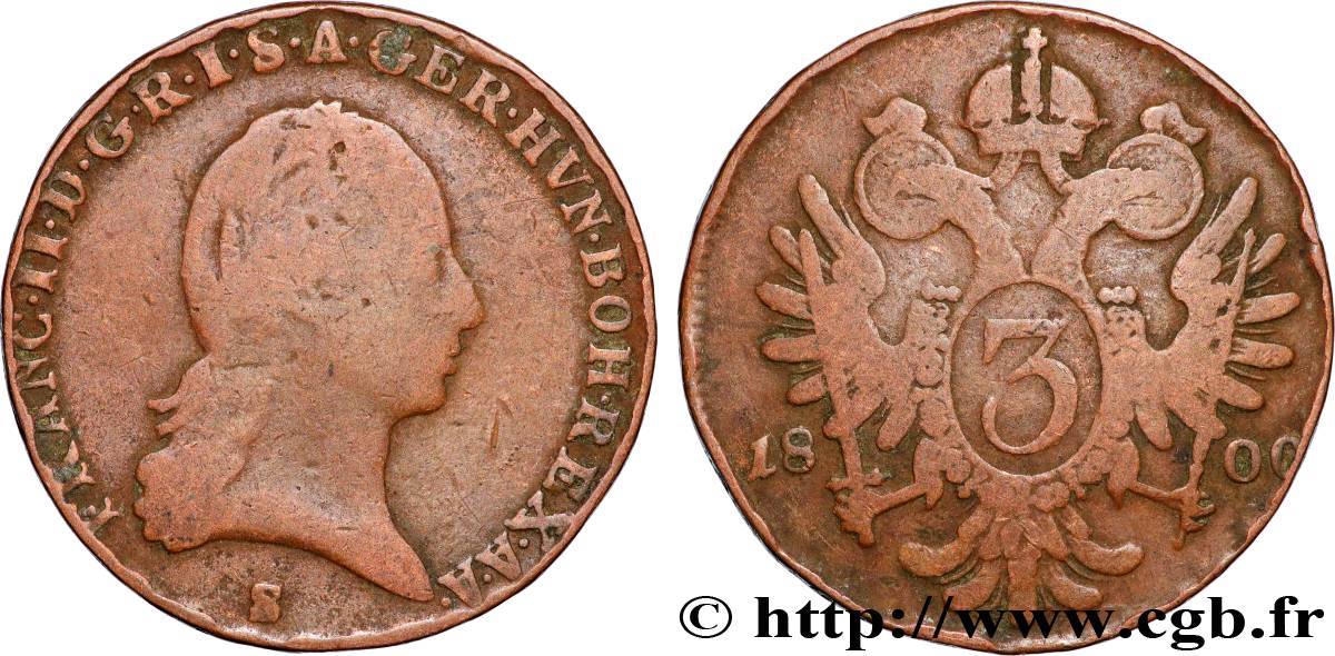 AUSTRIA 3 Kreuzer François II 1800 Schmollnitz VF 