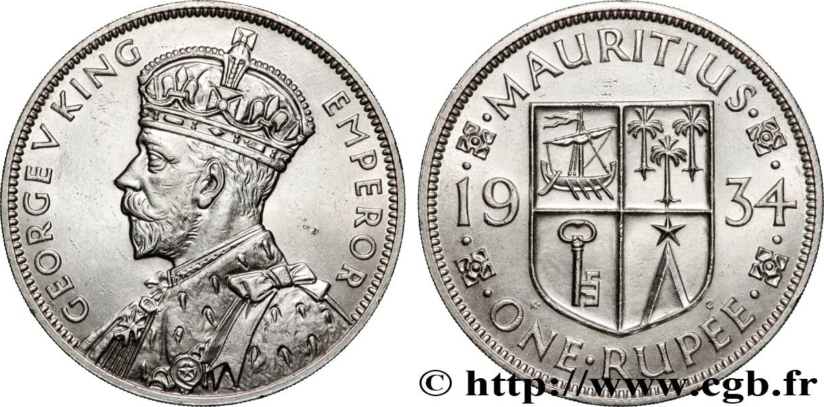 ÎLE MAURICE 1 Rupee (Roupie) Georges V 1934  TTB+ 