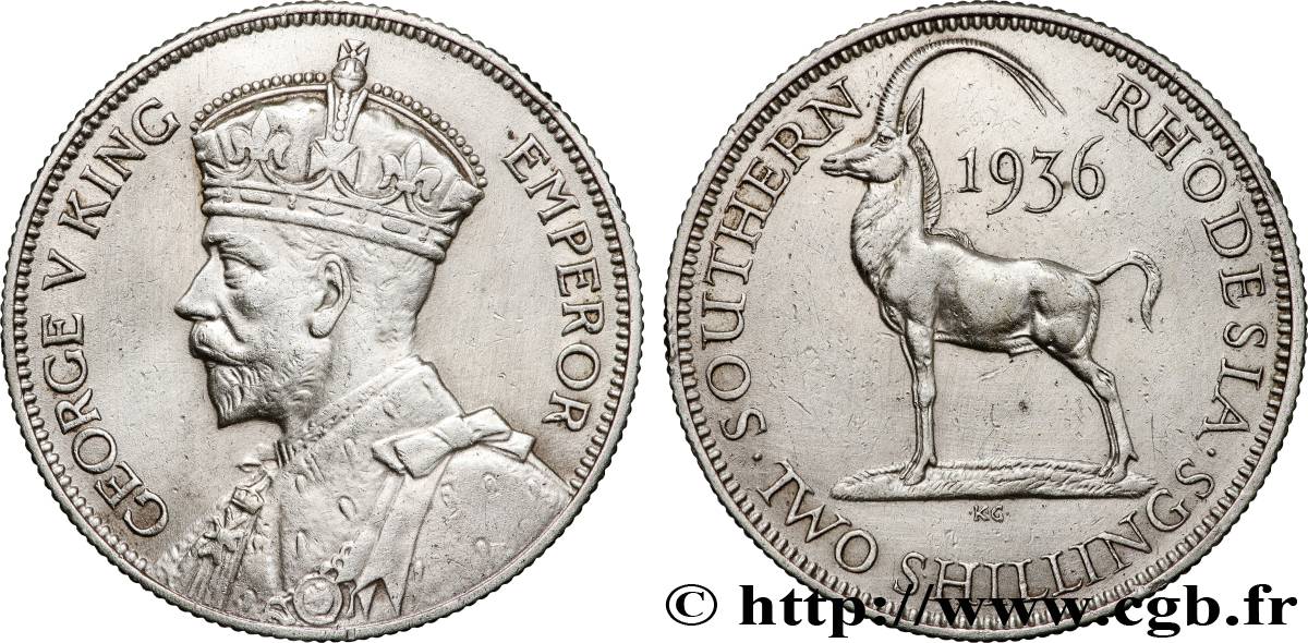 RHODÉSIE DU SUD 2 Shillings Georges V 1936  TTB 