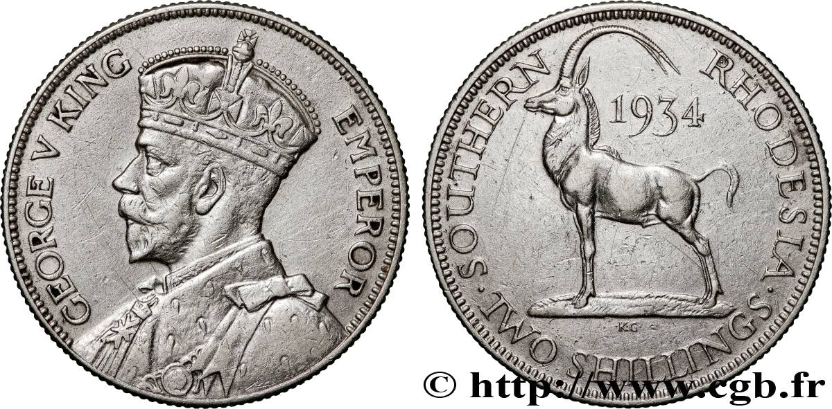 SOUTHERN RHODESIA 2 Shillings Georges V 1934  XF 