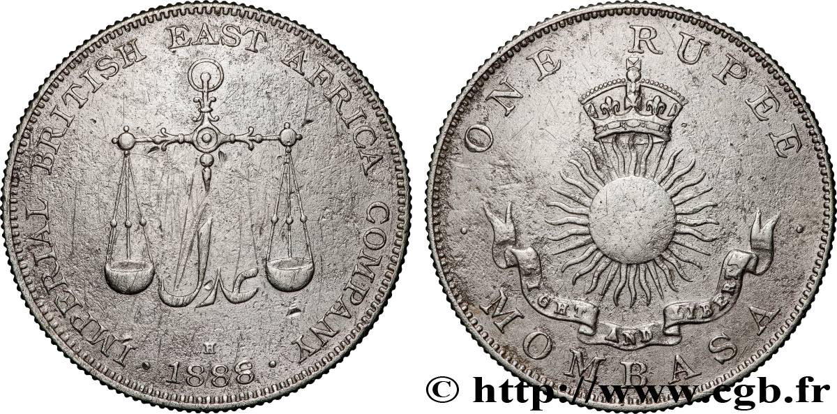 MOMBASA 1 Rupee 1888 Heaton VF 