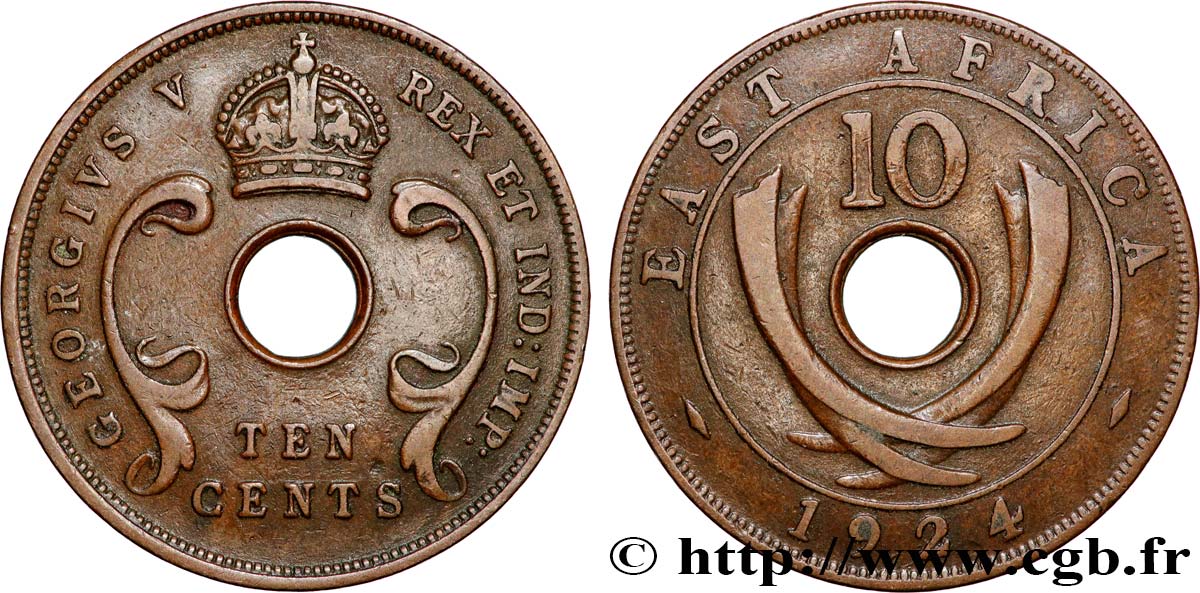 BRITISCH-OSTAFRIKA 10 Cents Georges V 1924 Londres SS 