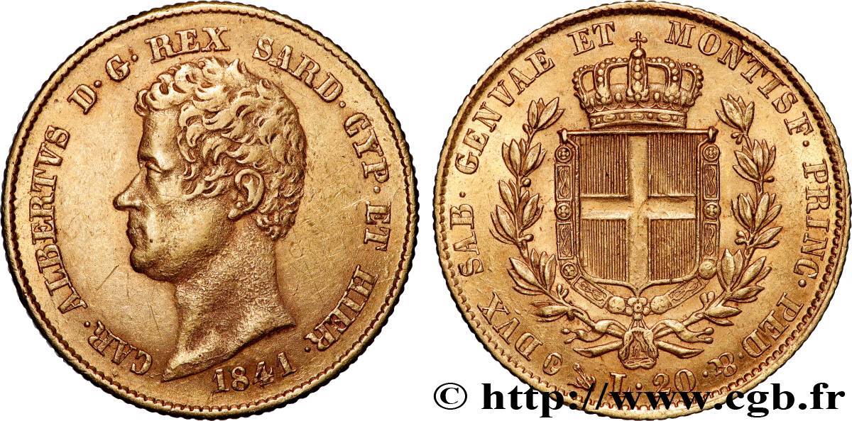 ITALIE - ROYAUME DE SARDAIGNE 20 Lire Charles-Albert 1841 Gênes TTB/TTB+ 