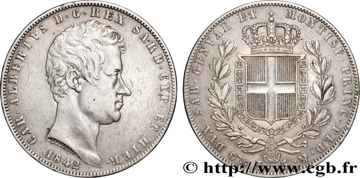 ITALIA - REINO DE CERDEÑA 5 Lire Charles Albert 1842 Gênes MBC 