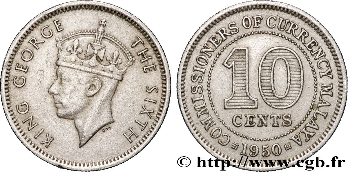 MALAYSIA 10 Cents Commission Monétaire de Malaisie Georges VI 1950  XF 