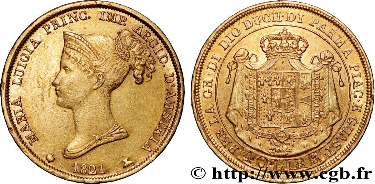 ITALY - DUCHY OF PARMA DE PIACENZA AND GUASTALLA - MARIE-LOUISE OF AUSTRIA 40 Lire 1821 Milan XF/AU 