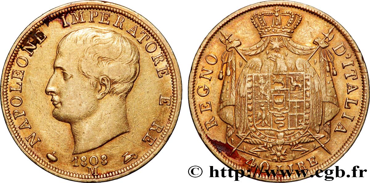 ITALIE - ROYAUME D ITALIE - NAPOLÉON Ier 40 Lire 1808 Milan TTB 