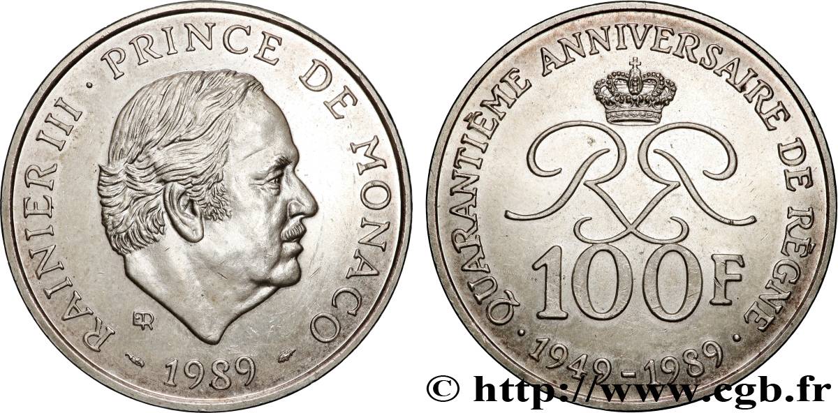 MONACO 100 Francs Rainier III 40e anniversaire de règne 1989 Paris SUP 