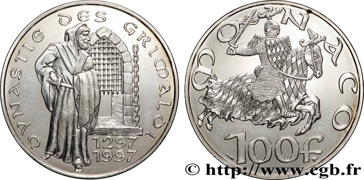 MONACO 100 Francs 700e anniversaire de la dynastie des Grimaldi 1997 Paris SPL 