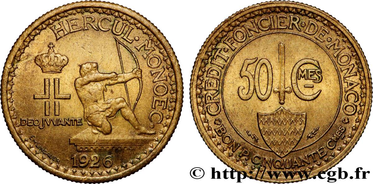 MONACO 50 Centimes émission du Crédit Foncier de Monaco 1926 Poissy TTB 