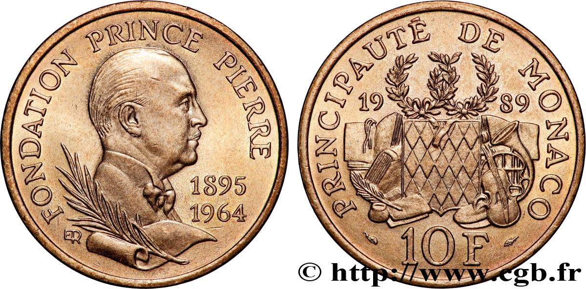 MONACO - PRINCIPAUTÉ DE MONACO - RAINIER III Essai 10 Francs 25e anniversaire de la mort du prince Pierre 1989 Paris SPL 