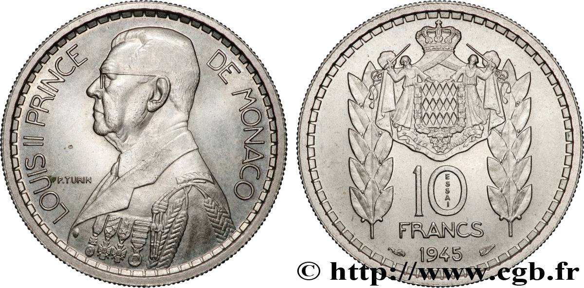 MONACO - PRINCIPALITY OF MONACO - LOUIS II Essai de 10 Francs  1945 Paris MS 