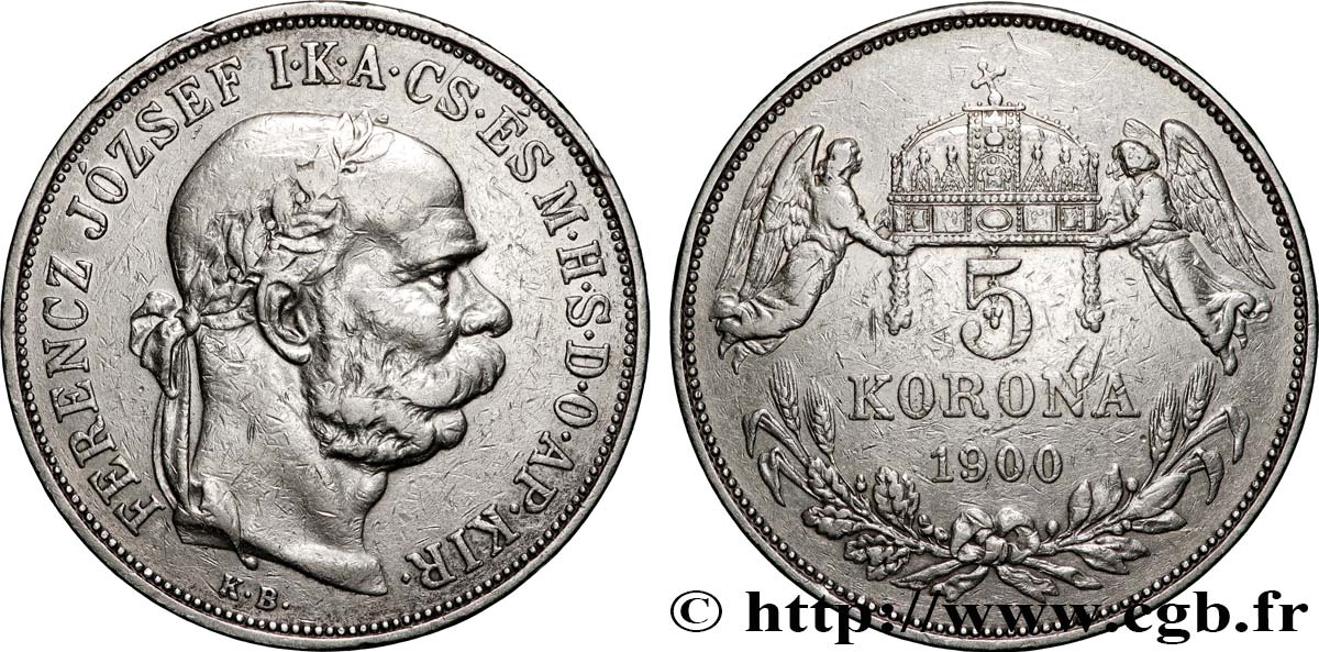 HUNGARY 5 Korona François-Joseph 1900 Kremnitz VF 