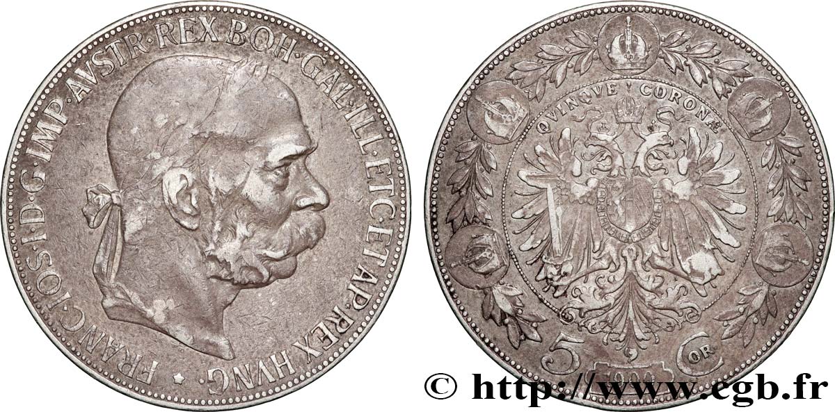 AUSTRIA - FRANZ-JOSEPH I 5 Corona  1900  XF 