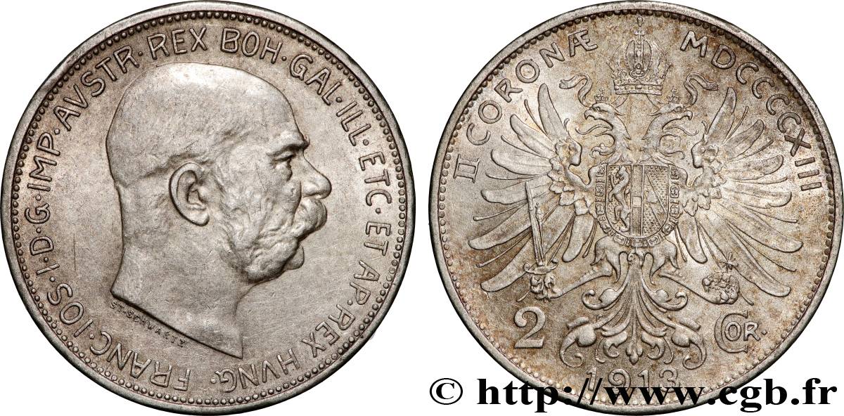 AUSTRIA 2 Corona François-Joseph Ier 1913  AU 