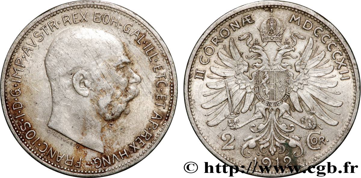 ÖSTERREICH 2 Corona François-Joseph Ier 1912  SS 