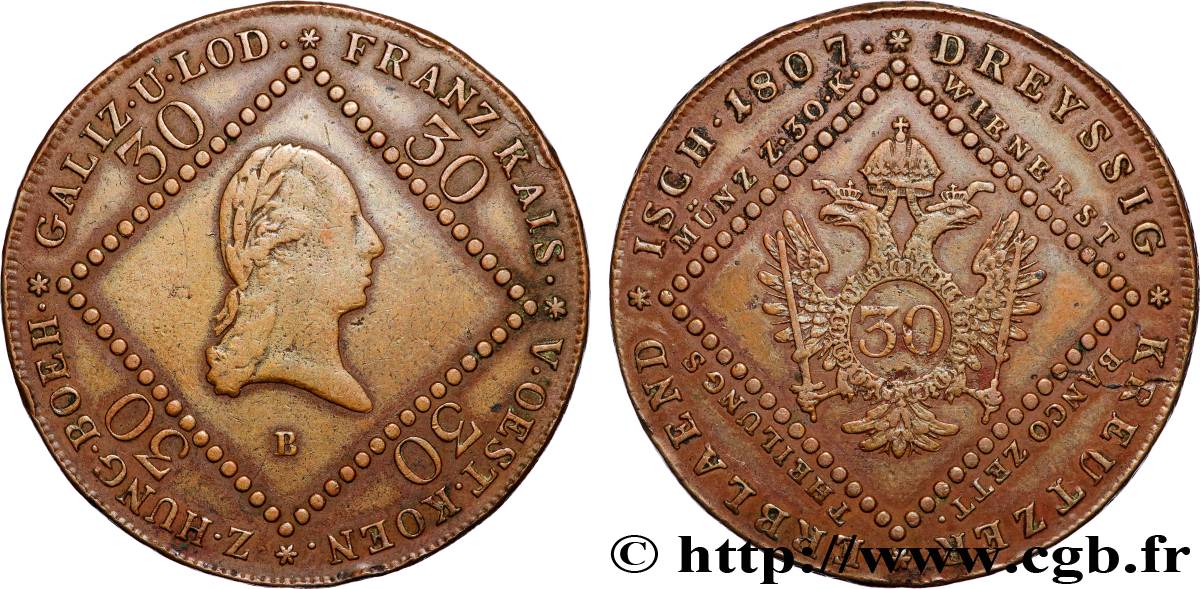 AUSTRIA 30 Kreuzer François Ier 1807 Kremnitz XF 