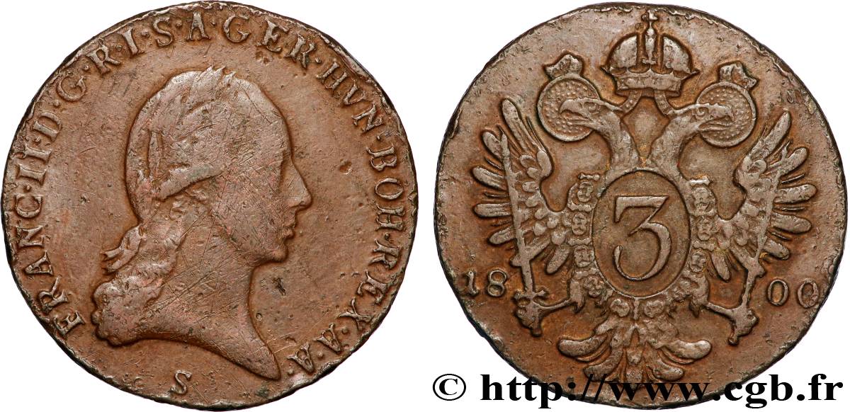 AUSTRIA 3 Kreuzer François II 1800 Schmollnitz XF 