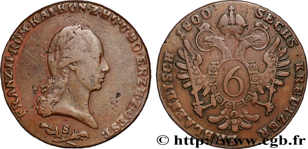 AUSTRIA 6 Kreuzer François II 1800 Schmollnitz q.BB 