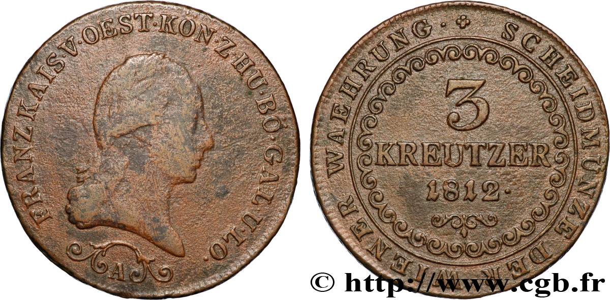 AUSTRIA 3 Kreuzer François Ier 1812 Vienne VF 