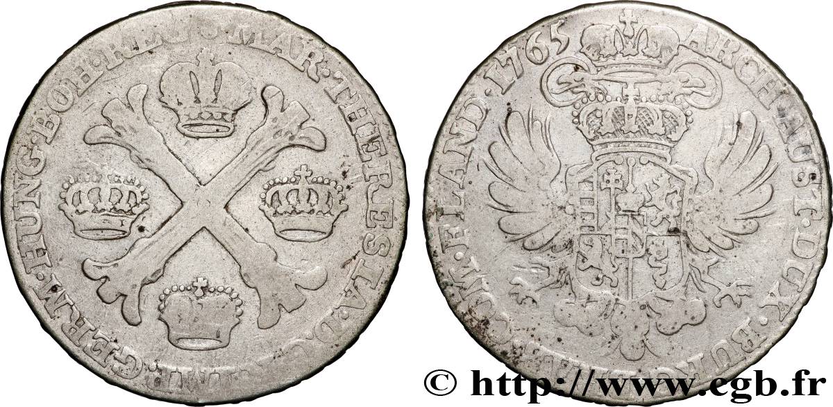 AUSTRIAN NETHERLANDS - DUCHY OF BRABANT - MARIA-THERESA Demi-kronenthaler ou demi-couronne d argent 1765 Bruxelles VF 