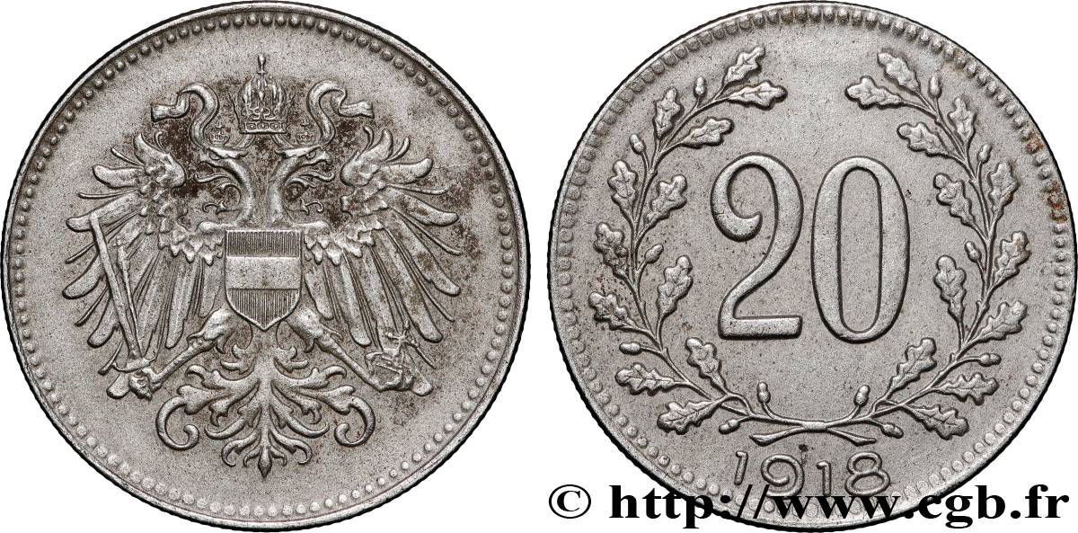 ÖSTERREICH 20 Heller Charles Ier 1918 Vienne fVZ 