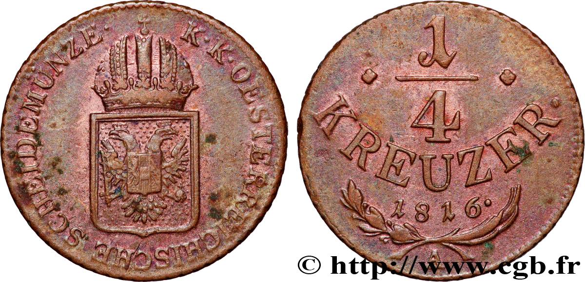 AUSTRIA 1/4 Kreuzer emblème 1816 Vienne AU 