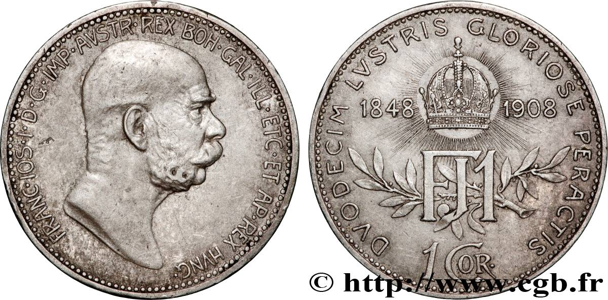 AUTRICHE 1 Corona 60e anniversaire du règne de François-Joseph Ier 1908  TTB+ 