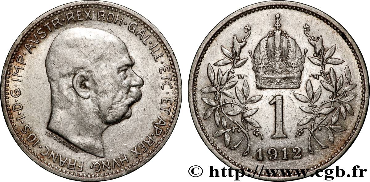 AUSTRIA 1 Corona François-Joseph Ier  1912  MBC+ 