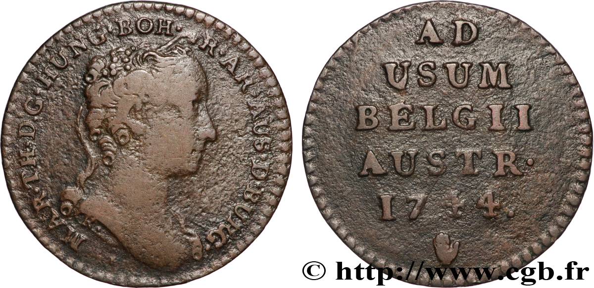 BÉLGICA - PAíSES BAJOS AUSTRíACOS 1 Liard Marie-Thérèse 1744 Anvers BC 