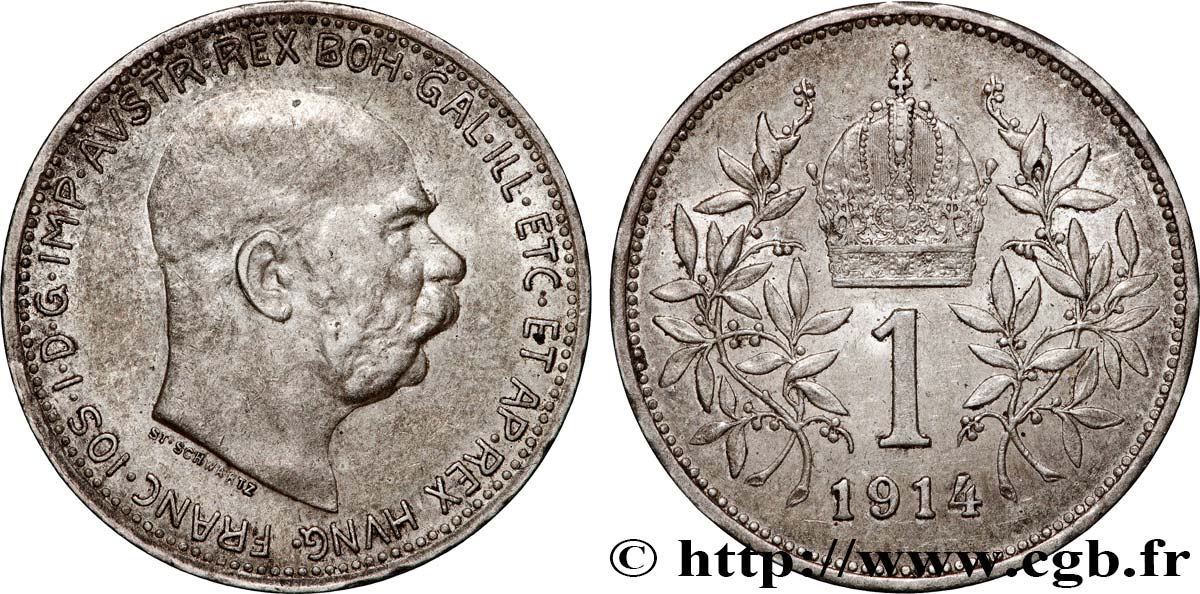 AUSTRIA 1 Corona François-Joseph Ier 1914  AU 