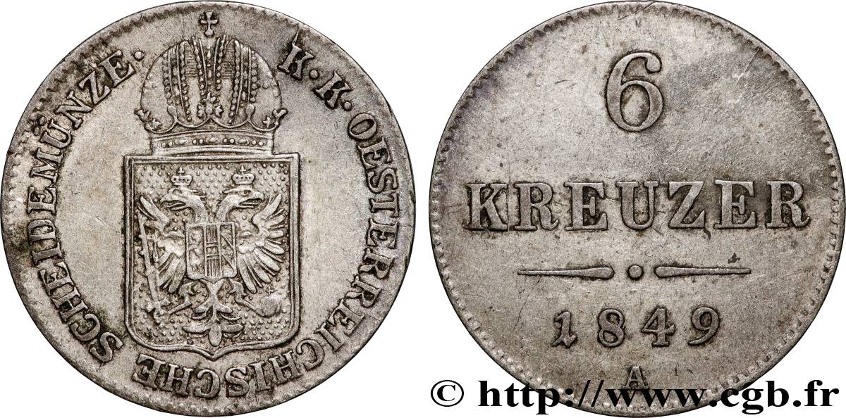 ÖSTERREICH 6 Kreuzer 1849 Vienne SS 